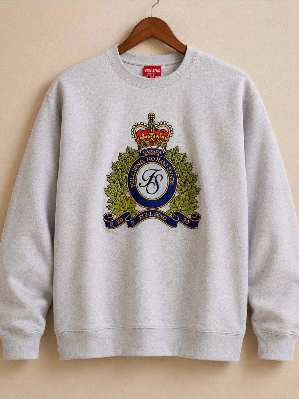 Full Send crewneck pull over sweatshirt embroidered crest logo Men’s Size L